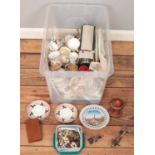 A box of miscellaneous. Including costume jewellery, dinnerwares, Elna sewing machine, etc.