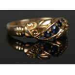A Victorian 18ct Gold and five stone Sapphire ring. Assayed for Birmingham. Size N. Total weight: