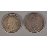 Two silver Victorian crowns. Including 1887 and 1895 examples. 55.74g.