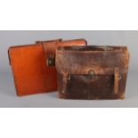A pair of expanding folder leather briefcases, one with external zipped pocket.