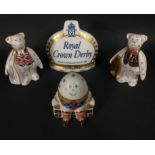 ROYAL CROWN DERBY - a gold button CROWN NAMESTAND, a TREASURES OF CHILDHOOD HUMPTY DUMPTY (8cm