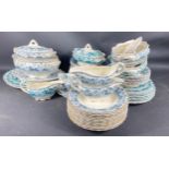 Substantial Late Mayer Chester Pattern Dinner Service comprising pieces in two shades of Blue &