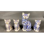 ROYAL CROWN DERBY - a gold button SILVER TABBY plus 2 silver button CATS (each 8cm tall), and one