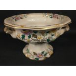 A MASONS Chinese Peony twin-handled bowl/comporte on a pedestal standing 15cm high, dia 23cm