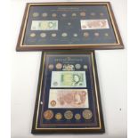 Two framed collections of UK coinage, the first being the British Heritage Collection (32x23cm),