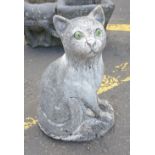 Stone-effect GARDEN ornament in the form of a cheeky small cat with green eyes