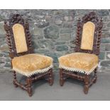An IMPRESSIVE pair of Victorian Jacobean style wooden turned and hand carved chairs with excellent