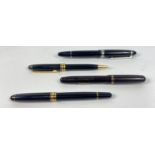 Four quality pens to include a MONT BLANC larger black/silver-colour ball point, used but good