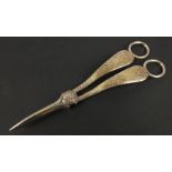 A pair of vintage EPNS grape scissors finely decorated 18cm long