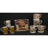 Four large RINGTON'S collector mugs from 1920s, 1950s, 1960s, 1980s, plus 2 smaller Rington's mugs