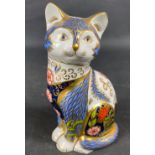 ROYAL CROWN DERBY gold button FIRESIDE CAT exclusive to Peter Jones of Wakefield from a limited