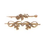 Two vintage yellow metal floral design brooches set with seed pearls 4cm length approx, gross