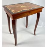 A neat wee musical inlaid sewing table x 37g box stands approx 43cm x 37cm x27cm