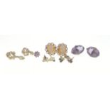 Five assorted pairs of earrings set with seed pearls, amethysts, cameos etc gross weight 10.45g