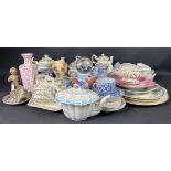 A mixed box of decorative china(mostly Victorian) to include a SPODE tea service for two and