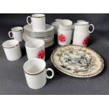 A box full of mixed china to include: Thomas China Broad Gold: 5 cups and 5 saucers, Narrow