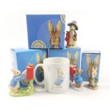 Four boxed Enesco BEATRIX POTTER figurines to include 2 Peter Rabbit's posting a letter, Benjamin