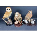 TWIT-TWOOThree large ornamental OWLS the largest by LEONARDO of a barn owl stands 35cm approx