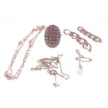 A 9ct stamped chain set with seven pearls(gross 2.23g approx) length 42cm, plus a small quantity