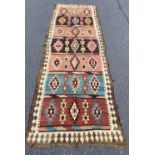 This beautiful tribal design Turkish vintage kilim rug hand woven in Konya, Turkey.The colour