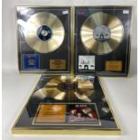Three limited edition framed QUEEN CD GOLD DISCs for Greatest Hits I, II, and III, 2 and 3 come