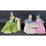 Two Royal Doulton Figurines Afternoon Tea (HN1747) and Secret Thoughts (HN2382) candle holder