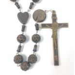 A nice set of carved large ebonised style Rosemary Beads - with a brass crucifix (crucifix 13cm