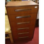 Teak GPLAN inspired 6 drawer chest of drawers - dimensions 4ft tall c 18” depth x 2ft width approx