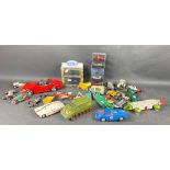 A collection of playworn model vehicles to include a DINKY toys Shadow 2 army vehicle, a Dinky