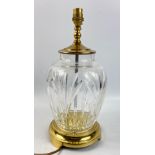 WONDERFUL WATERFORD crystal electric table lamp with brass base and trim - dimensions 39cm -