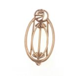 A 375 hallmarked 9ct yellow gold Rennie Mackintosh style brooch 3.5cmx2cm approx, weight 4.97g