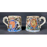 A pair of 1937 King George VI and Queen Elizabeth coronation mugs designed by Dame Laura Knight