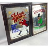 Two framed SCOTCH WHISKY advertising mirrors one for DEWARS (49x33.5cm), the other JOHNNIE