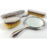 Silver Dressing Table Set comprising a hand mirror and two brushes