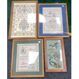 A collection of hand-worked embroidery samplers frame sizes 53x43cm, 48x42cm, and 'Count Your