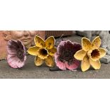 A set of FOUR colourful garden red and yellow poppy and daffodil look-a-like ornamental garden