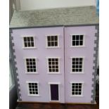 A SUBSTANTIAL doll's house (80x67x37cm), with panoramic doors which open out to reveal the living