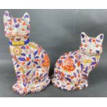 TWO stunning ceramic Oriental handpainted ceramic glazed cats (possibly incense burners) in Imari