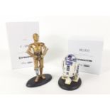 COLLECTABLE DeAGOSTINI model C-3PO 17cm tall approx, R2-D2 12cm tall approx - both still in