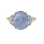 DESIGNER OVAL TANZANITE 6.49cts and Diamonds 0.040cts set 9k yellow gold ring with original