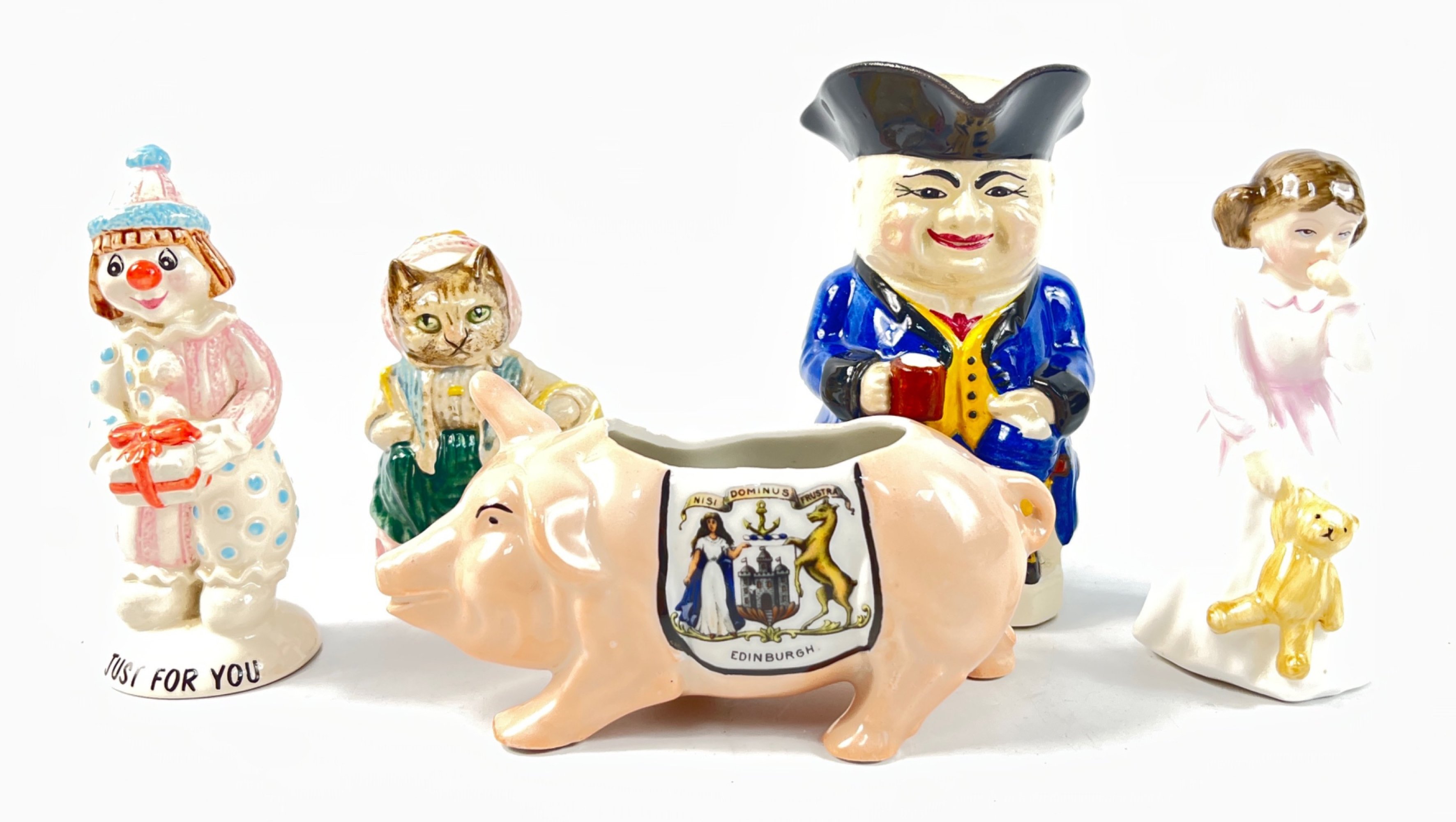 A collection of ceramics to include from BESWICK 'Cousin Ribby' and the clown 'Just For You'