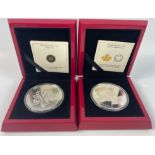 Royal Canadian Mint $50 fine silver hologram coins lustrous maple leaves both encased 2013 and