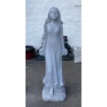 A heavy stone effect ‘GORGEOUS GIRL' in an evening gown garden statue / standing 80cm tall - in