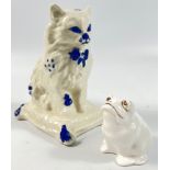 Early c20th Century THE FROG AND THE CAT - a sitting Persian style cat on a cushion ornament -