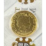 1/10 oz yellow gold BRITANNIA Ten Pounds coin - protectively encased and in very good