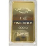 VALCAMBI Switzerland 1 ounce Fine gold bullion bar 999.9 (24carat) - in very good condition.THE