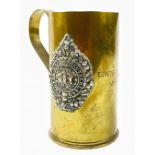 SUBSTANTIAL! ARGYLL and SUTHERLAND WWl trench art brass jug with regimental badges on two sides of