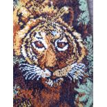 A handmade woollen rug depicting a large faced TIGER - width 77cm x height 1205cm approx - this