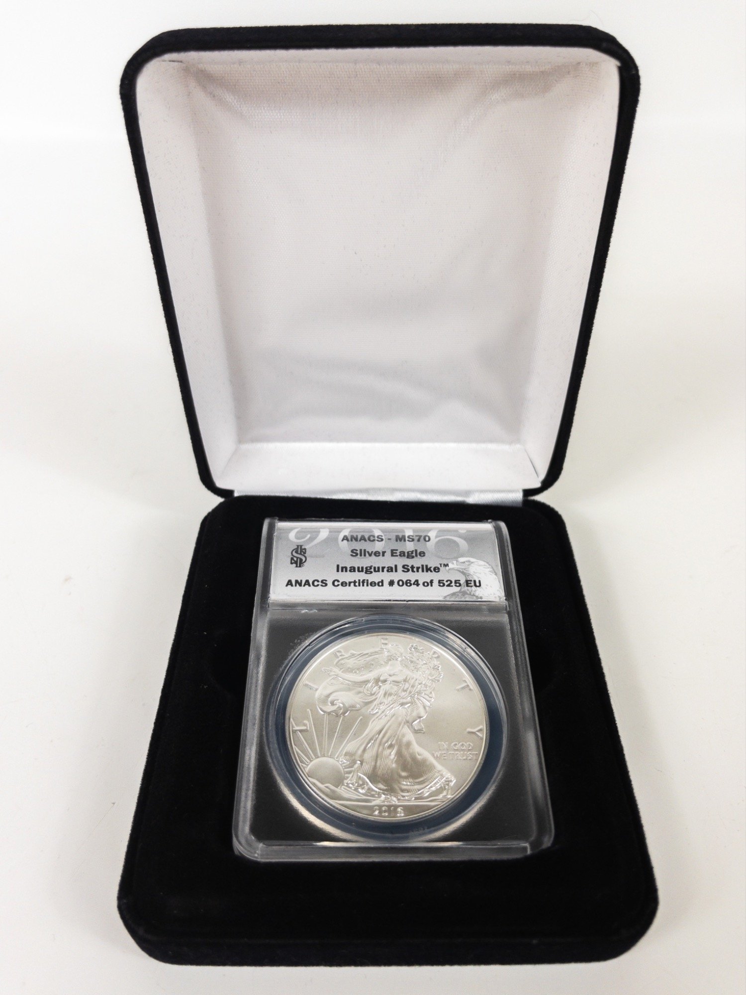 A SILVER COLLECTABLE Eagle Inaugural Strike 2016 ms70 silver ANACS Certified encased and in its