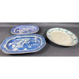 Three large antique meat platters to include, Wedgwood Reine 40cm approx and two similar sized